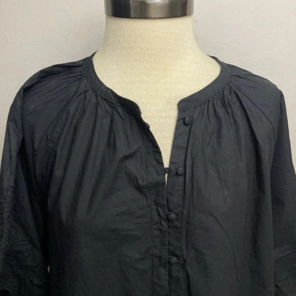 3-19 H&M Black Kaftan Dress Medium embroidered Full Boho Lagenlook Cotton - Picture 2 of 4